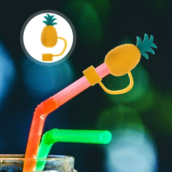 NICEXMAS 4Pcs Silicone Straw Lid Covers Orange Straw Stoppers for Banquets and Theme Parties