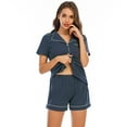 thumbnail image 3 of Ougyinr Women Pajamas Set 2 Pcs Pj Set Soft Button Down Sleepwear Short Sleeve Loungewear Set with Pockets, 3 of 10