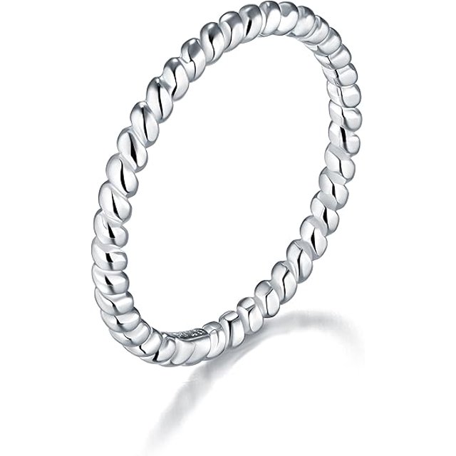 Anillo de plata de ley 925, anillo de eternidad trenzado, anillos apilables de 2 mm, tamaño 4-12