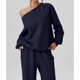 thumbnail image 4 of Women'S 2 Piece Outfits Off the Shoulder Crop Top Wide Leg Sweatpants Matching Lounge Sets S, 4 of 8