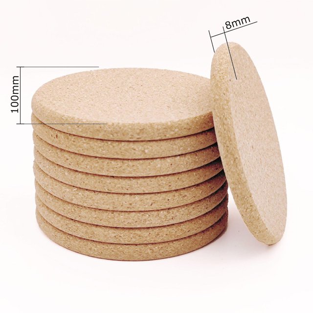 Juego de 10 posavasos redondos de corcho para mesa de comedor y barra, diámetro 10 cm, grosor 8 mm