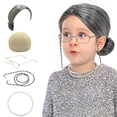 thumbnail image 1 of Fiudx Peluca de Abuela, Postizo de Fibra Rizada, Elegante Cadena para Gafas, Collar de Perlas Resistentes, Disfraces Del Día de Los Inocentes, Abanicos de Cosplay, Diseño Reutilizable, 1 of 7
