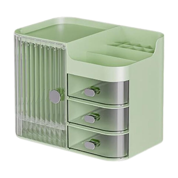 Organizador de maquillaje de escritorio con cajón y organizador de perfumes y maquillaje con borde liso verde claro