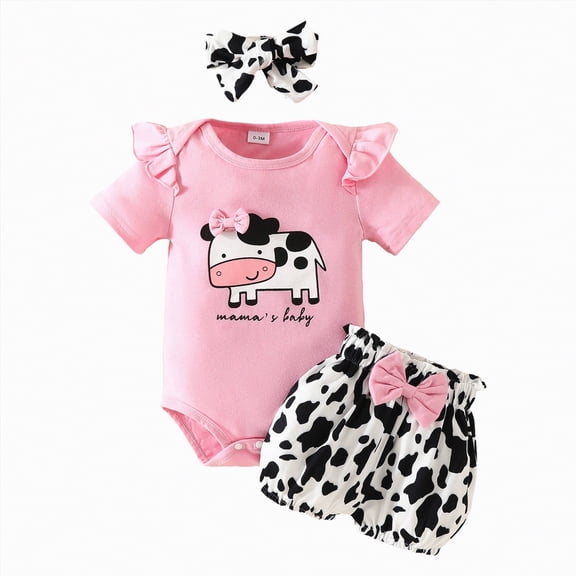 mgoYE Little Sister Newborn Outfit Infant Summer Outfits Set Ruffle Sleeve Romper Floral Pants 3PCS Bodysuit Shorts Headband(Pink,9-12 Months)