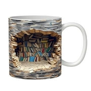 SharkTRUE 3D Bookshelf Mug, Creative 3D Bookshelf Coffee Mug, 3D Visual Effcet Library Shelf Cup, 3D Mugs for Book Lovers, 3D Space Design Multi-Purpose Ceramic Mug, Gifts for Readers Book Lovers