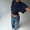 Navy Blue, variant on Women's Summer Casual Batwing Sleeve Crop Top with Ruched Hem – Solid Color Waist-Cinching Blouse White,L