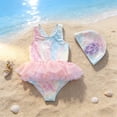 thumbnail image 2 of Little Girls Swimsuits One Piece Toddler Girl Swimsuit 5T, Girls Swimwear for Kids With Scale Print And Mesh Overlay Swim Cap Included Eye Catching Beachwear, 2 of 9