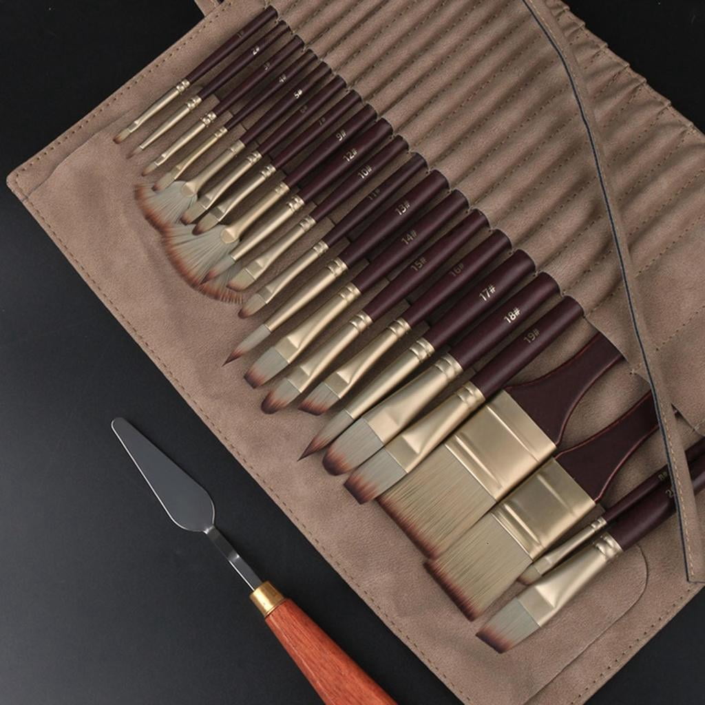 22Pcs Artist Paint Brush Nylon Paint Brush with Rolling Bag for Acrylic Gouache Watercolor Painting