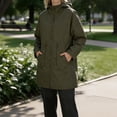 thumbnail image 2 of ClodeEU Women's Waterproof Trench Coat With Hoodeid,Padded Parka Synthetic Insulated Jacket Army Green,Womens Plus L, 2 of 9