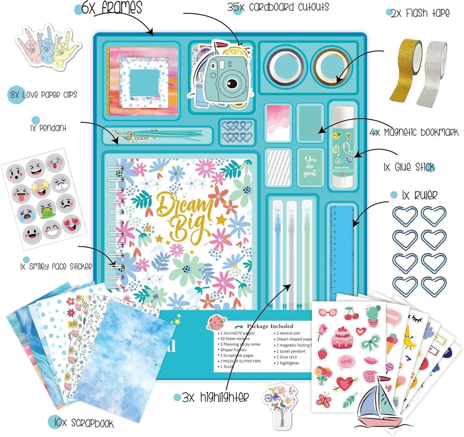 DIY Journal Kit - 92 Pcs Gifts for Girls Ages 8 9 10 11 12 Year Old - Birthday Easter Gifts for Girls - Art and Crafts for Kid - Christmas Gifts for Teen Girls-Scrapbook Set
