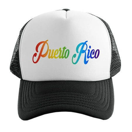 Men's Rainbow Puerto Rico Hat PLY KT T147 Black/White Trucker Hat One Size