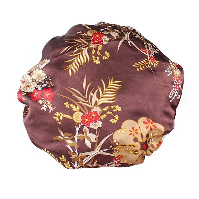 Minnieouse Gorro para dormir para mujer, banda ancha elástica de satén, calentador para el cuero cabelludo, herramientas de belleza para la ducha, gorro Sombreros café M(56-58cm) Minnieouse AP009657-06B