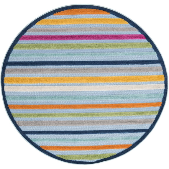Rugs.com Aruba Outdoor Collection Rug – 5 Ft Round Blue Low-Pile Rug Perfect For Any Outdoor Space, Kitchens, Dining Rooms