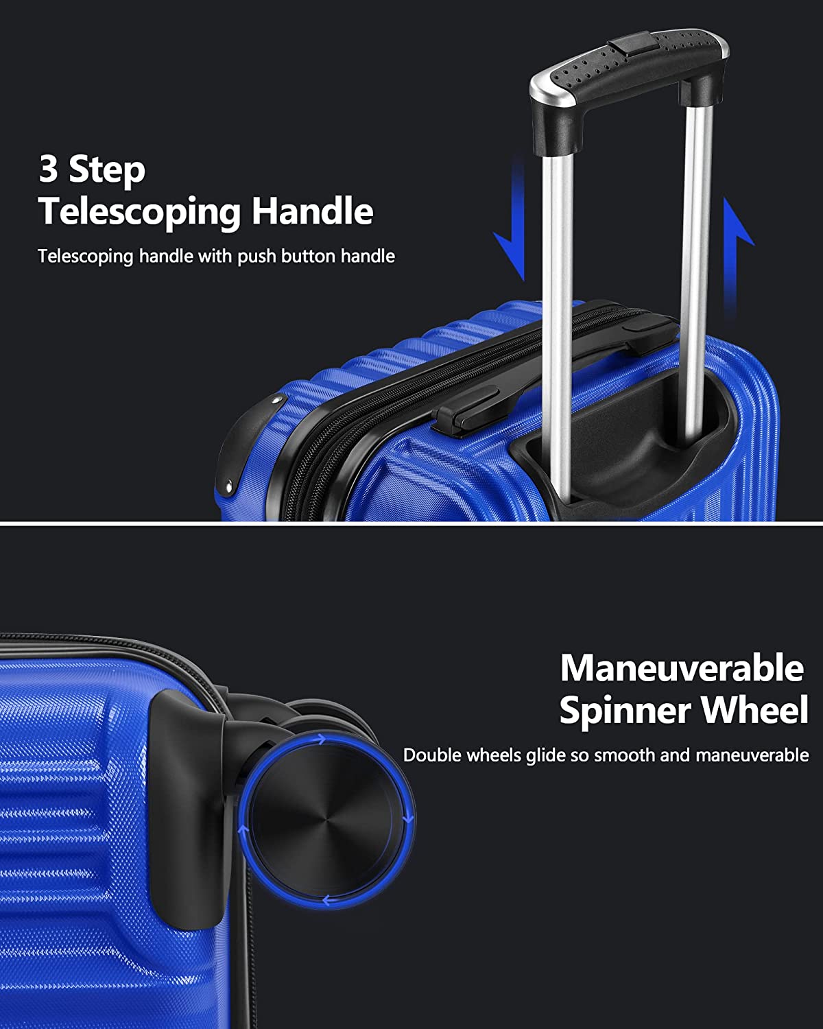 New Version) Piece Luggage Sets Hard Shell Suitcase Set with Spinner  Wheels for Travel, Blue