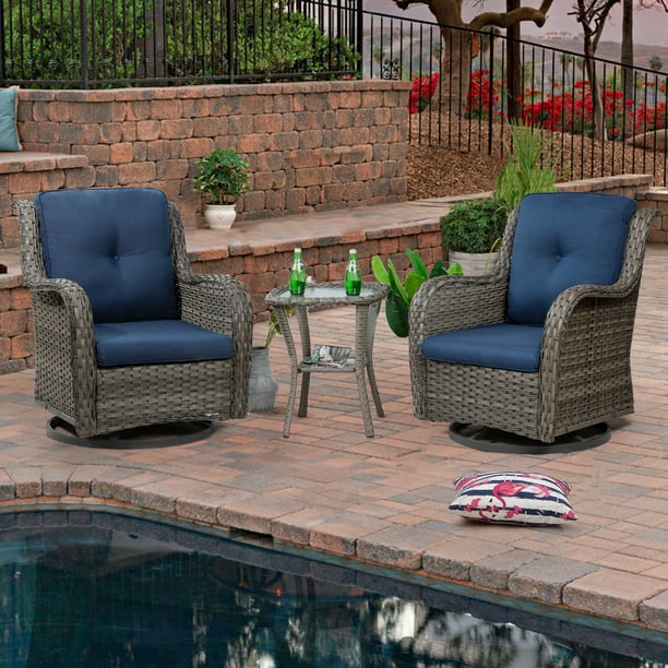 Meetleisure Outdoor Swivel Rocker Wicker Patio Chairs Sets of 2 With