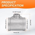 thumbnail image 2 of Uxcell Tee Pipe Fitting (1/2" x 1-1/2" x 1-1/2" ) NPT Female 304 Stainless Steel t Shaped Reducer 3 Way T-Connector for Industrial Connection Water Air Gas Oil Fuel, 2 of 6