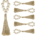 thumbnail image 2 of 6PCS Wood Bead Napkin Rings with Tassels , Farmhouse Wood Napkin Holder Boho Napkin Rings , Natural Beaded Wood Napkin Rings Set for Christmas Wedding Party Dining Table Decoration, 2 of 8
