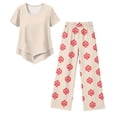 thumbnail image 4 of Summer Outfits Two Piece Sets for Women Capri Set Casual Summer Wide Leg Crop Pants and Top Matching Suits Red M, 4 of 5