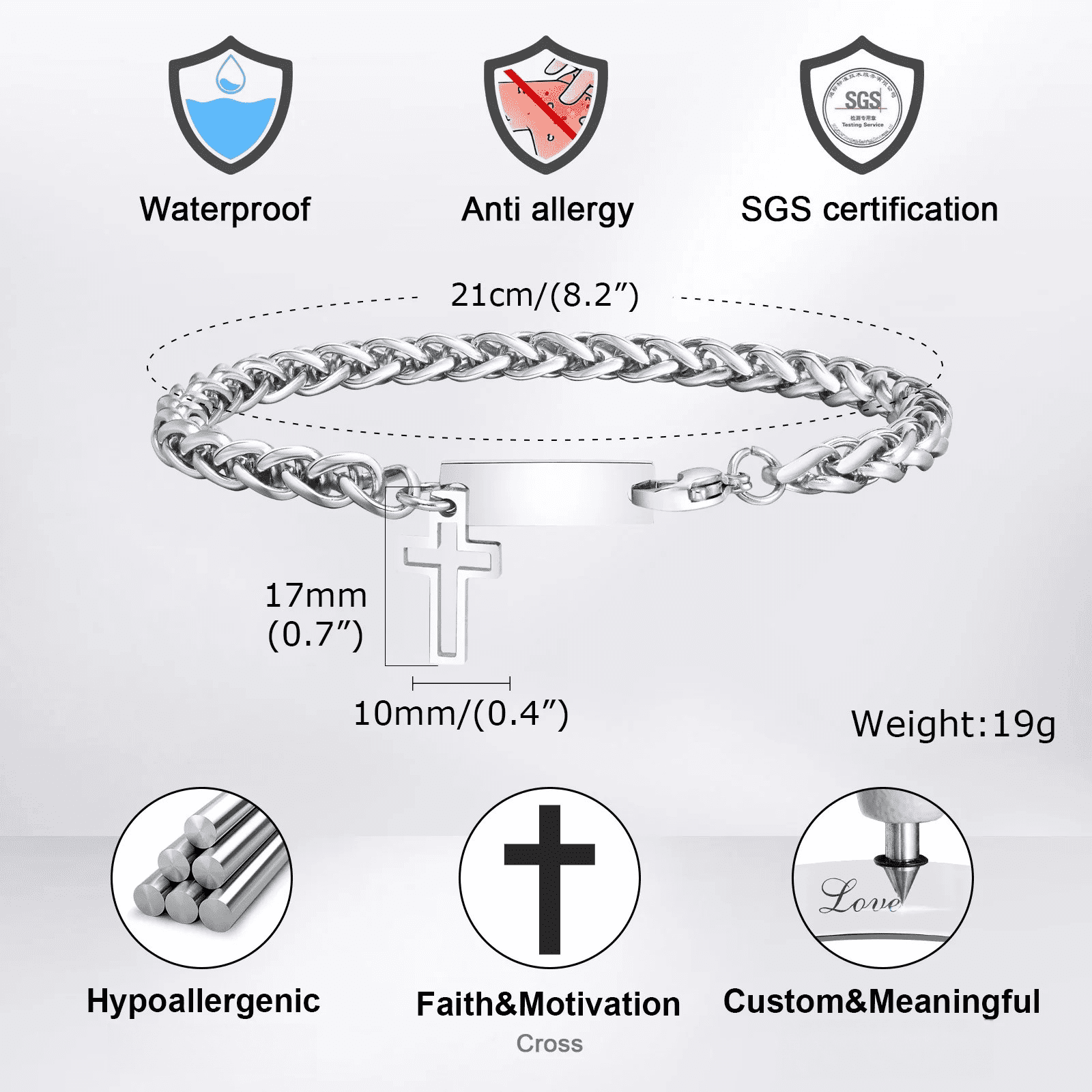 Hollow Cross Cuban Chain Bracelets for Men Boys,14K White Gold Twisted Chain Bracelets,Stylish Anniversary Gifts