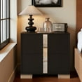 thumbnail image 2 of GZXS 2-Drawer Nightstand with Metal Handles & Mirrored Stripe Accent, Modern Black Bedside Table for Bedroom & Living Room - 23.3"L x 15.4"W x 21.3"H, 2 of 6