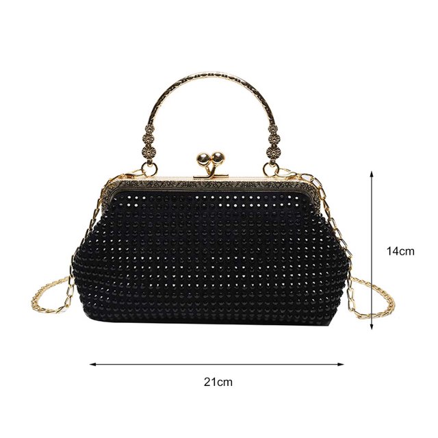 Bolsa Elegante de mano con diamantes de imitación para mujer, de cadena para fiesta de noche (negro) Ehuebsd Para Estrenar