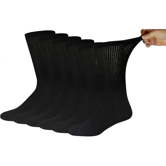 Big and Tall Diabetic Cotton Neuropathy Crew Socks, King Size Mens Athletic Crew Socks (13-16, Black) - 6 pairs Black