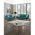 thumbnail image 7 of 2 Piece Living Room Sofa Set, Comfy Linen Blend Couch with Loveseat and 3 Seater, Upholstered Sofa Couch with Pillows and Wooden Legs for Office, Waiting Room, Apartment, Teal Blue, 7 of 7
