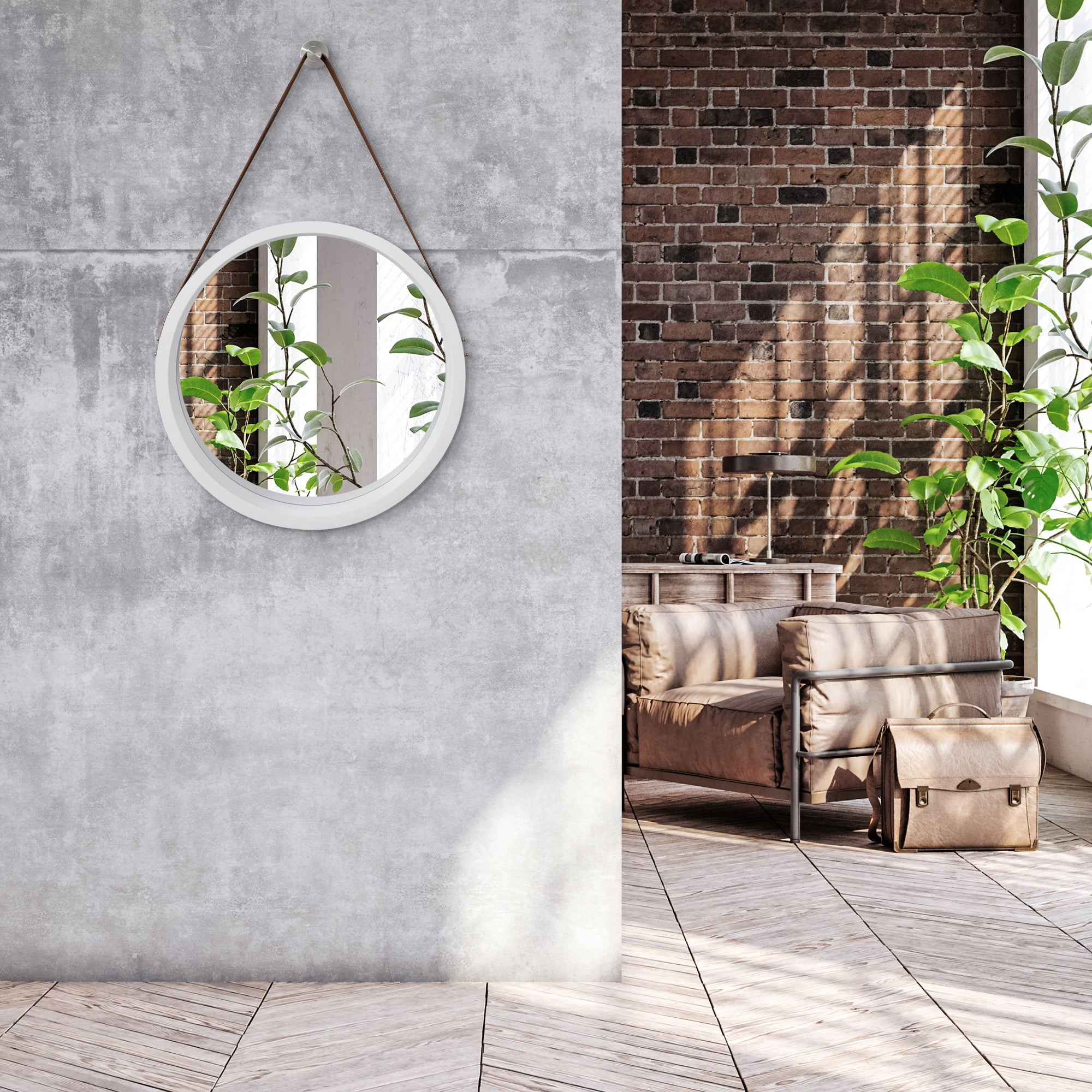 Americanflat - 20x20 White Round Mirror with Strap Circle Mirror for Bathroom, Bedroom, Entryway, Living Room