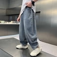 thumbnail image 5 of LRen Boys Jeans Size 6 High Waisted Pull On Baggy Demin Jeans Comfy Solid Color Jogger Streetwear Pants Girls Back To School Clothes, 5 of 6