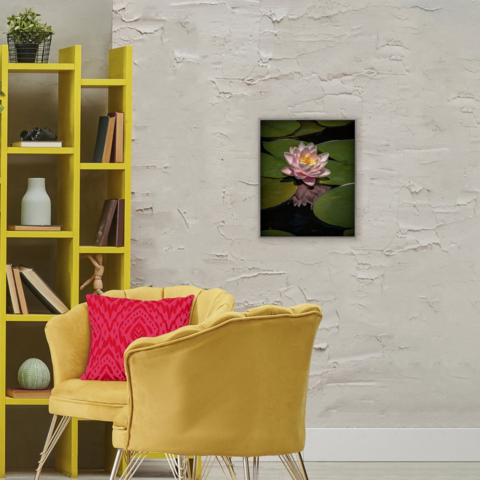 Pink Lotus Among Lily Pads Gray Framed Giclee Art, design by Phillip Flowers