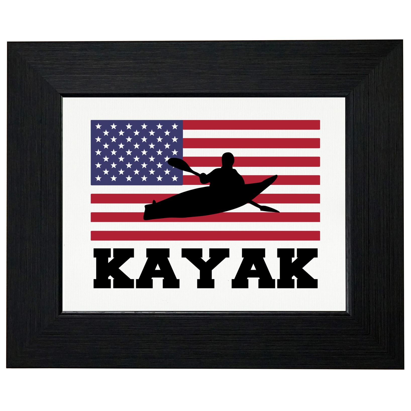 USA Olympic Kayak Flag Silhouette Framed Print Poster Wall or