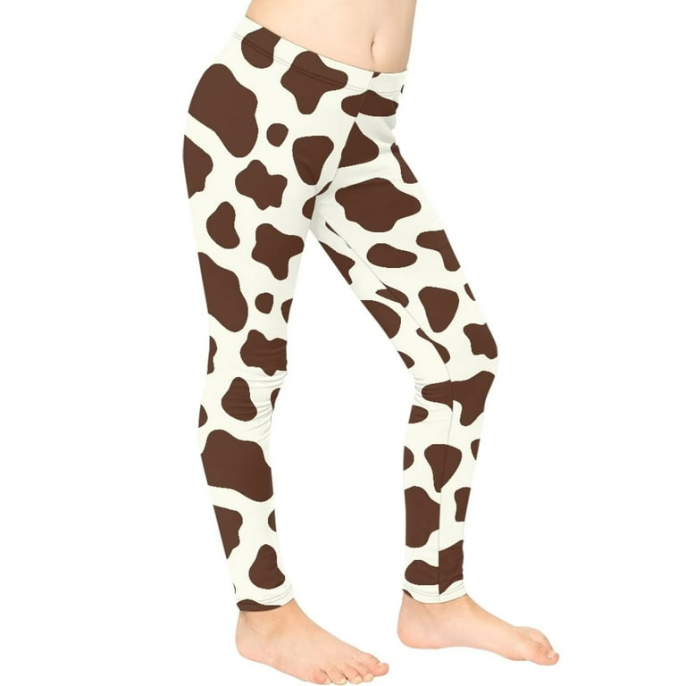 FKELYI Cow Print Kids Leggings Size 12-13 Years Breathable Going Out Active  Yoga Pants Soft Outdoor Activities Teen Girls High Waisted Tights 