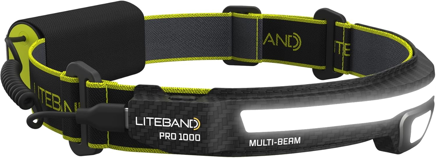 Liteband PRO 1000 Lumen LED Headlamp, Rechargeable Battery Powered, Hard Hat Light, Carbon