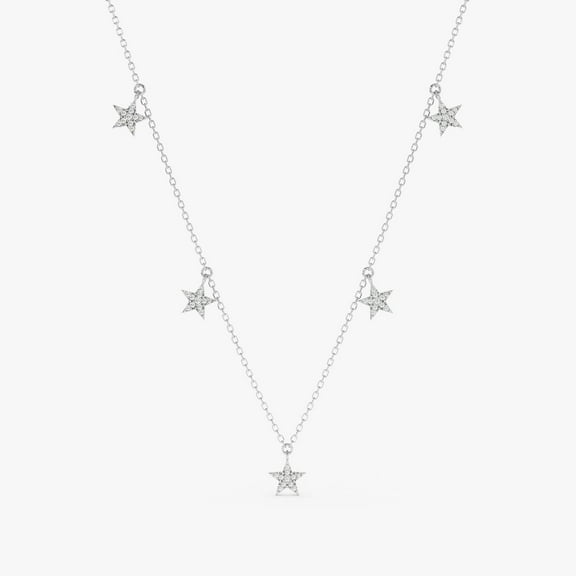 0.14 Ct Round Cut White Diamond Multi Diamond Star Necklace 18" In 14K White Gold Plated