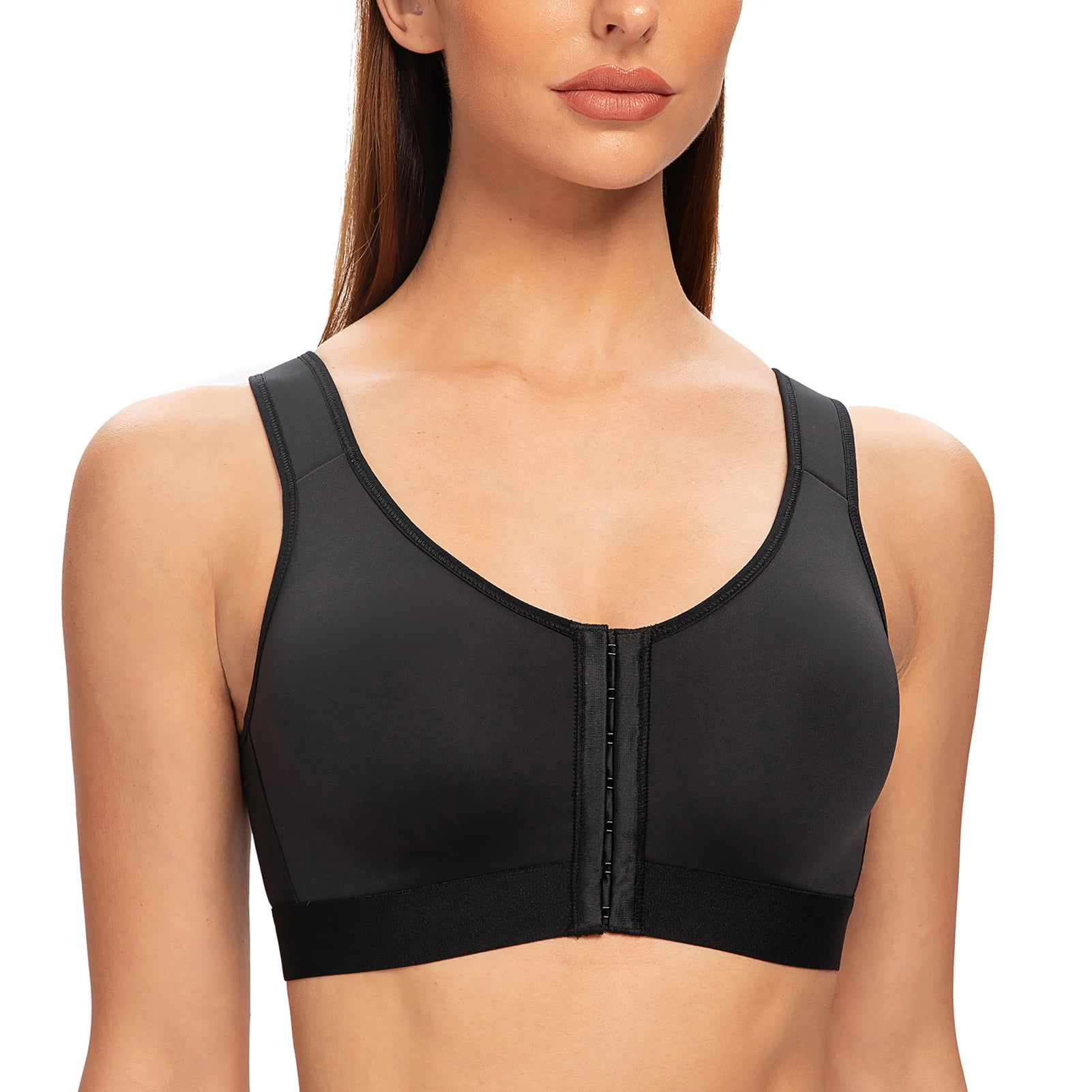 MELENECA Female Front Closure Wirefree Posture Bra for Women Black 34B