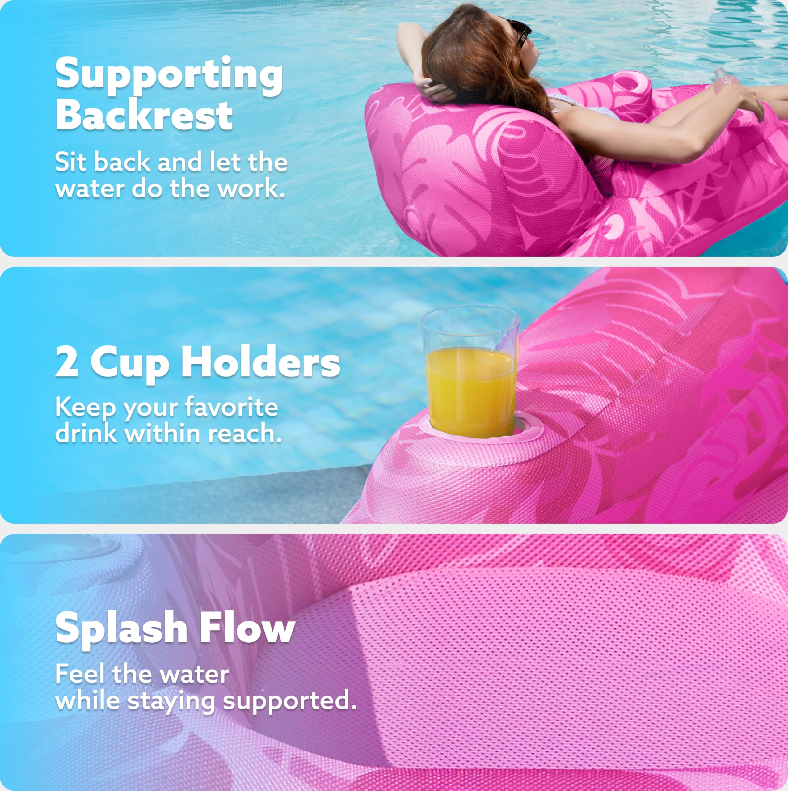 JOYFY Inflatable Pool Lounger Chair for Adult, Pool Floats Lounger Raft Floaties Water Floating Recliner Chair with Cup Holders Foot Rest Swimming Pool Floaty