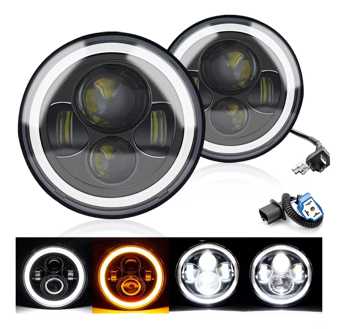 Faros Led H4 7 Redondo Jeep Vocho Auto Moto Ojos De Ángel | Walmart en ...
