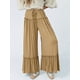 thumbnail image 5 of Pantalones Palazzo Holgados de Playa con Cintura Alta Elástica, Dobladillo con Volantes y Pierna para Mujer Caqui XS, 5 of 7
