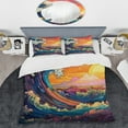 thumbnail image 2 of Designart "Sunset Waves of Kanagawa in Japanese Style II" Japan Art Bedding Covert Set - People Blue Global Bed Set With 2 Shams, 2 of 5
