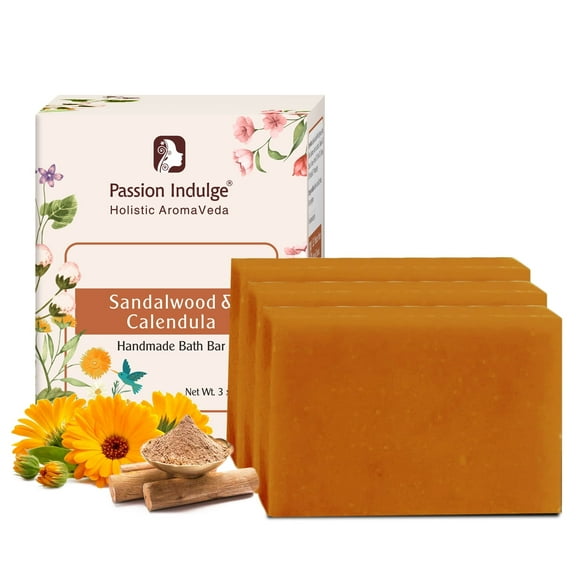 Passion Indulge Sandalwood Handmade Bath Soap (Pack of 3), Natural Essential Oil Bath Bar for Nourishing Skin,Deep Cleansing Bath soap for All Skin Type