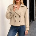 thumbnail image 2 of IWRICH Women's Long Sleeve Crop Trench Coat Lapel Double Loose Casual Jacket with Pockets Khaki M, 2 of 5