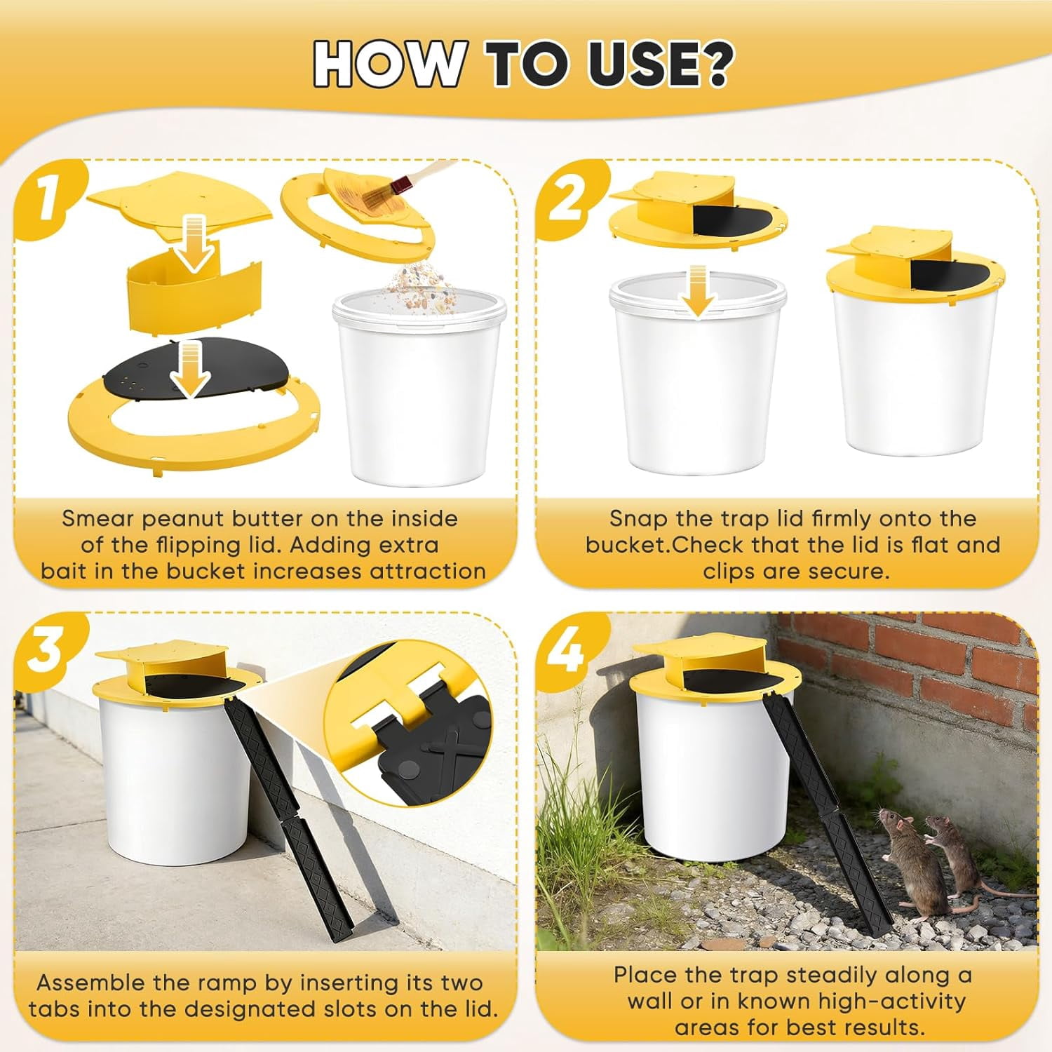 Mouse Traps Bucket Flip Lid, 5 Gallon Bucket Lid Mouse Rat Trap, Auto Reset & Slide Bucket Mouse Trap, Reusable Humane Mouse Rat Traps for Indoor Outdoor-3PACK