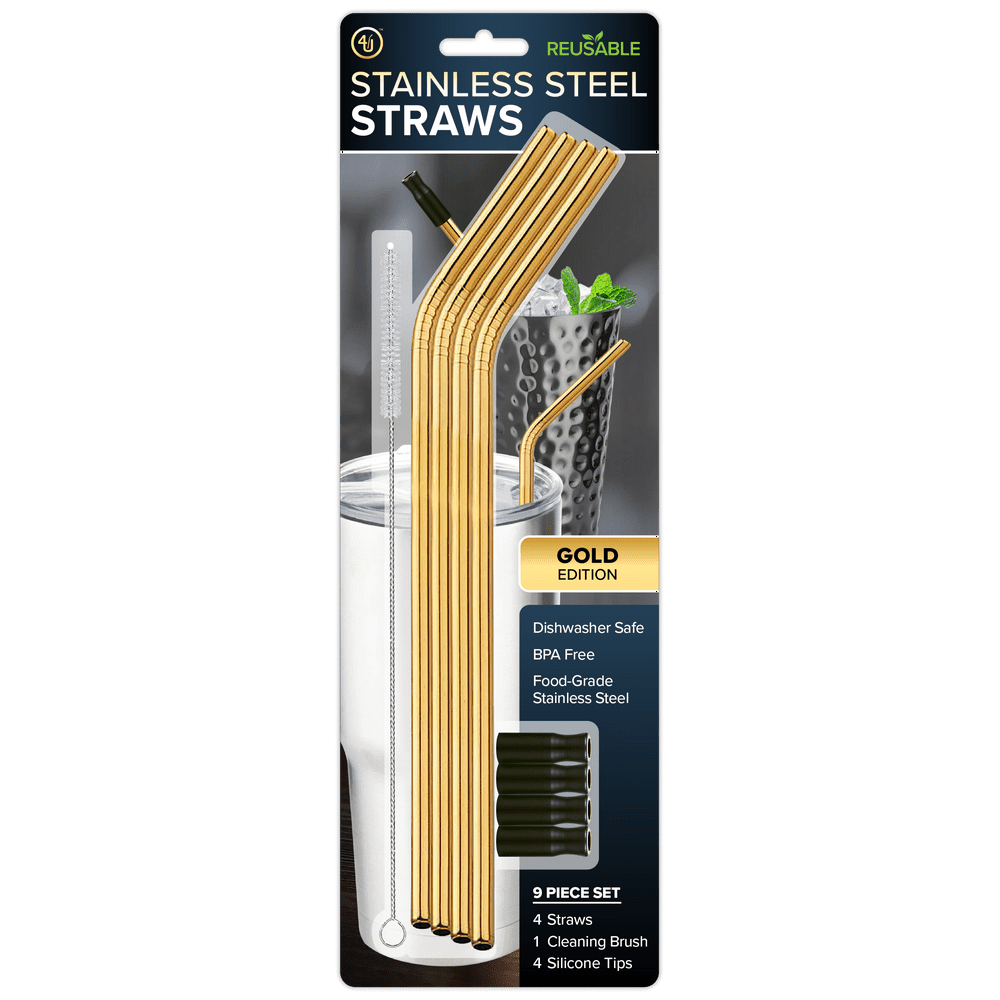 4 pk Gold Stainless Steel Straws