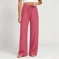 thumbnail image 4 of Wlynlyn Women's Wide Leg Pants Summer Cotton Linen Loose Casual Vacation Palazzo Trousers with Pockets Spring Clothes(Medium,Watermelon Red), 4 of 9