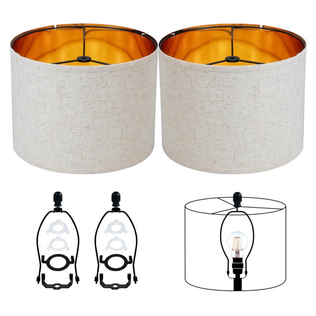 Juego de 2 tambores negros Lamp Shade JNIBOAO, color dorado mediano, 30 x 23 cm, lino