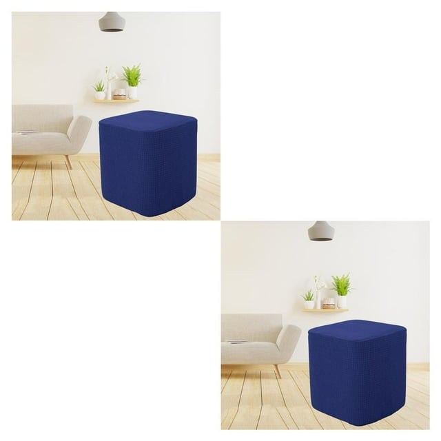 Ruiboury 1/2/3 Square Foot Rest Ottoman Covers Beautiful and Functional Footstool Slipcover Dark Blue 2PCS