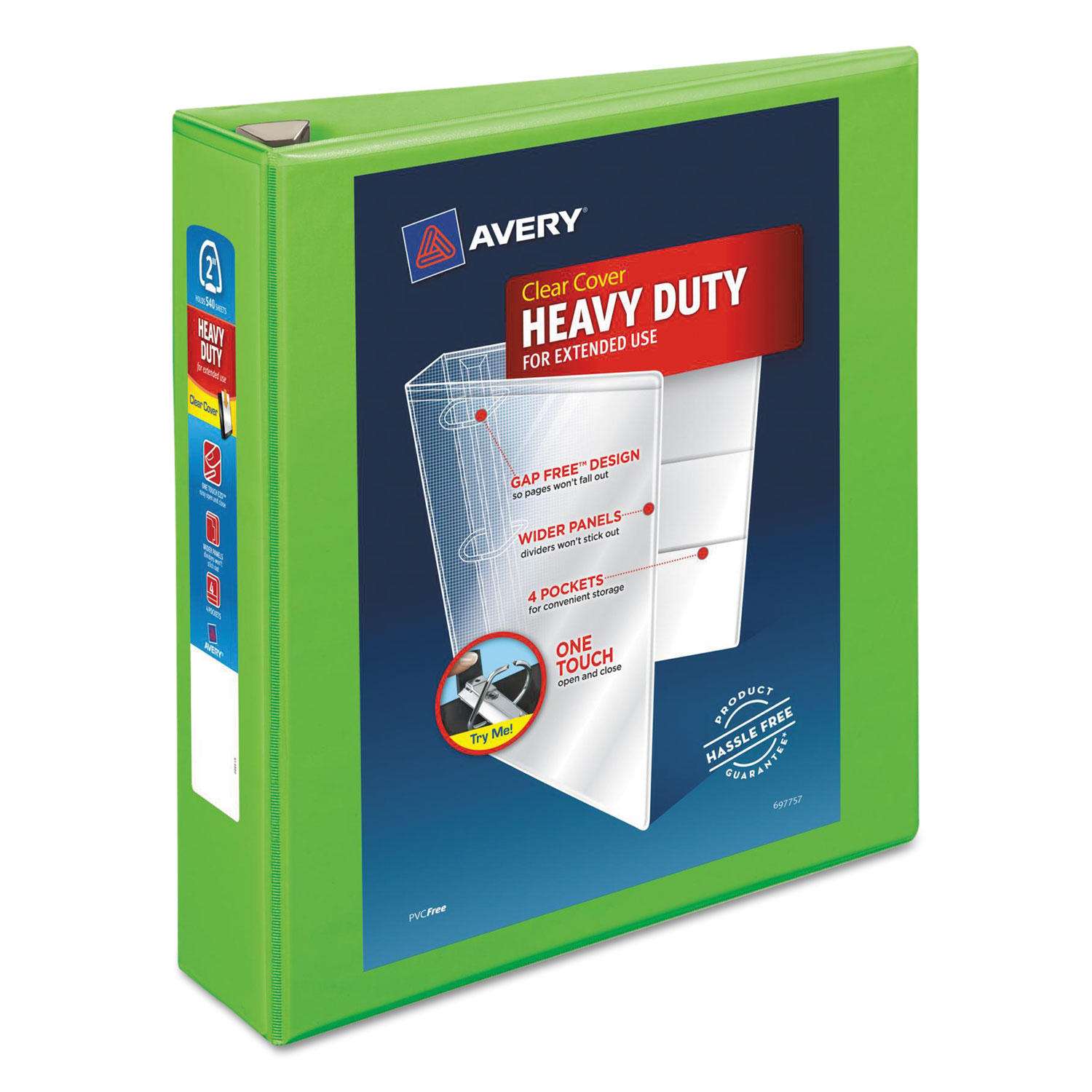 Avery Heavy-Duty View Binder with Durahinge and One Touch 3 Ezd Rings, 2" Capacity, 11x8.5, Chartreuse