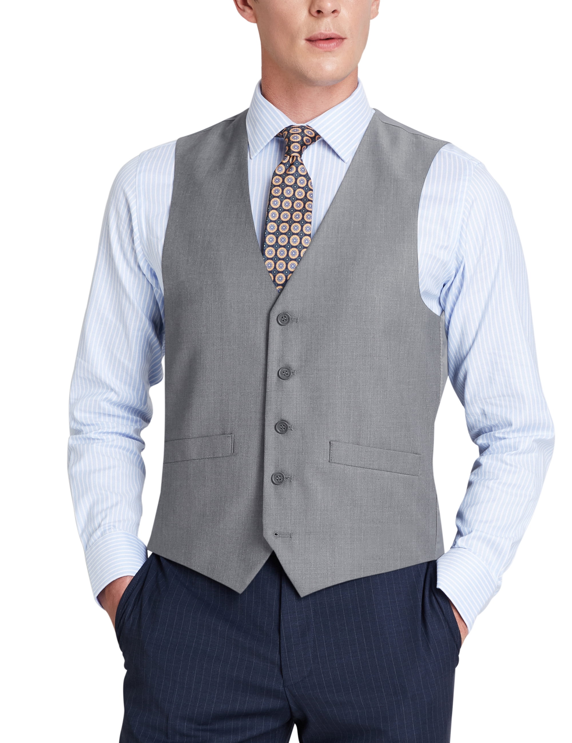 Men's Button Formal Suit Vest Regular Fit Suit Waistcoat - Walmart.com