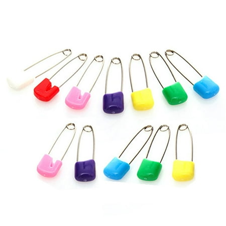Green Diaper Pins 12pcs Baby Kids Cloth Diaper Pins Stainless Steel Traditional Safety Pins - Size S (Assorted Color) ()