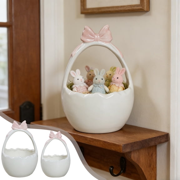 Msgweeeg Office Decor Easter Decorations for Home Easter Basket Stuffers for Kids Ceramic Bow Ornaments Handmade Home Storage Baskets Decorations